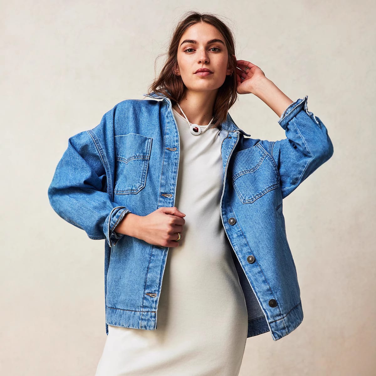 Casual Versatile Pocket Side Slit Denim Women's Coat view 8