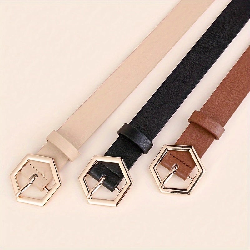 Women's Hexangular Star Irregular Gold Buckle PU Belt view 5
