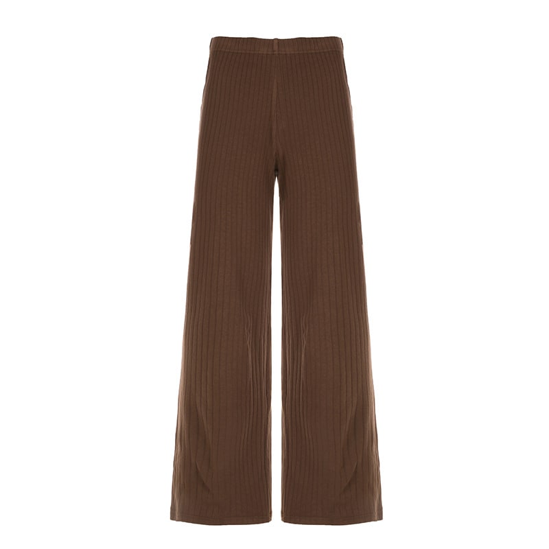 American Retro Solid Color Rib Fabric Basic Knitted Trousers view 5