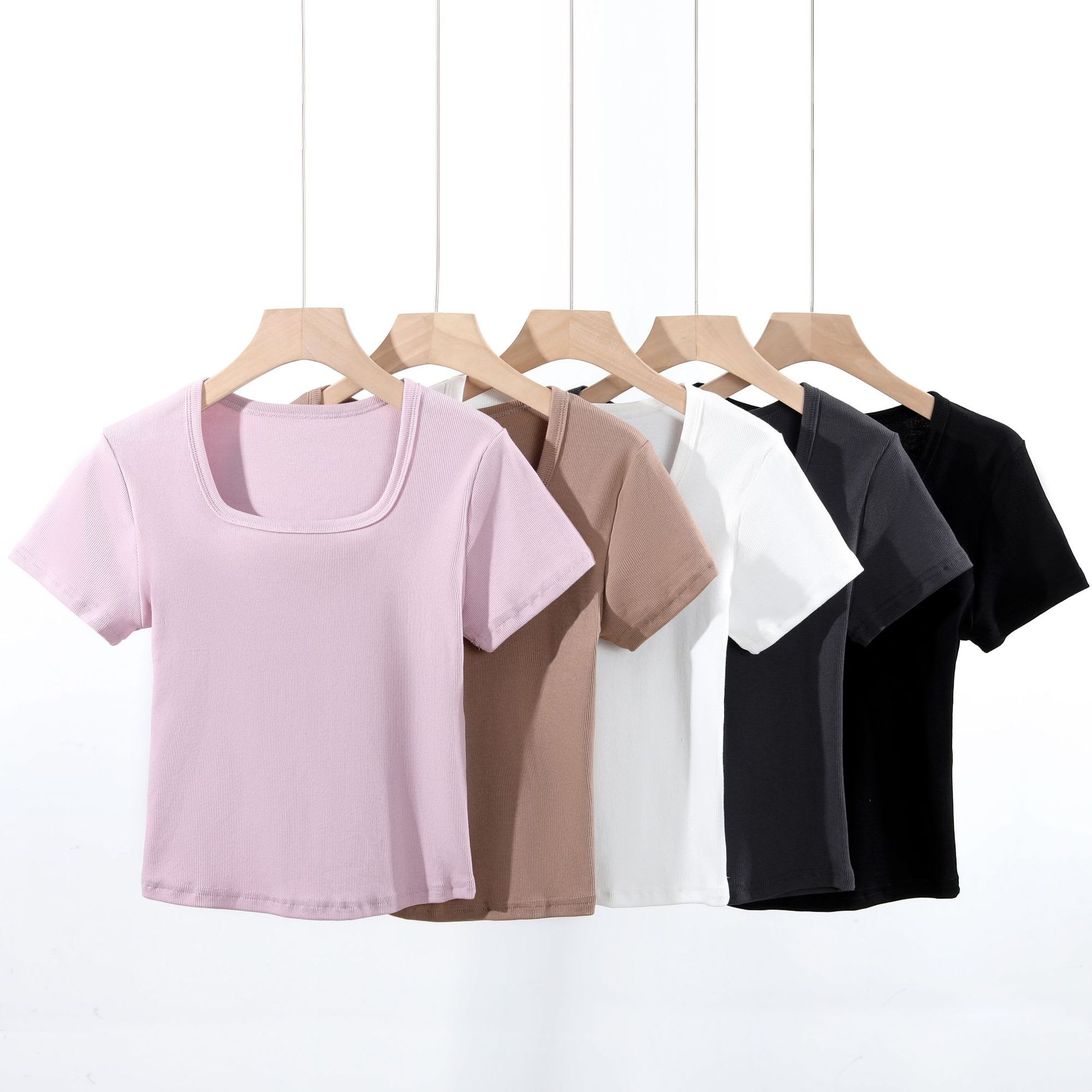 Women's American-style Square Collar Slimming Short-sleeved T-shirt view 5