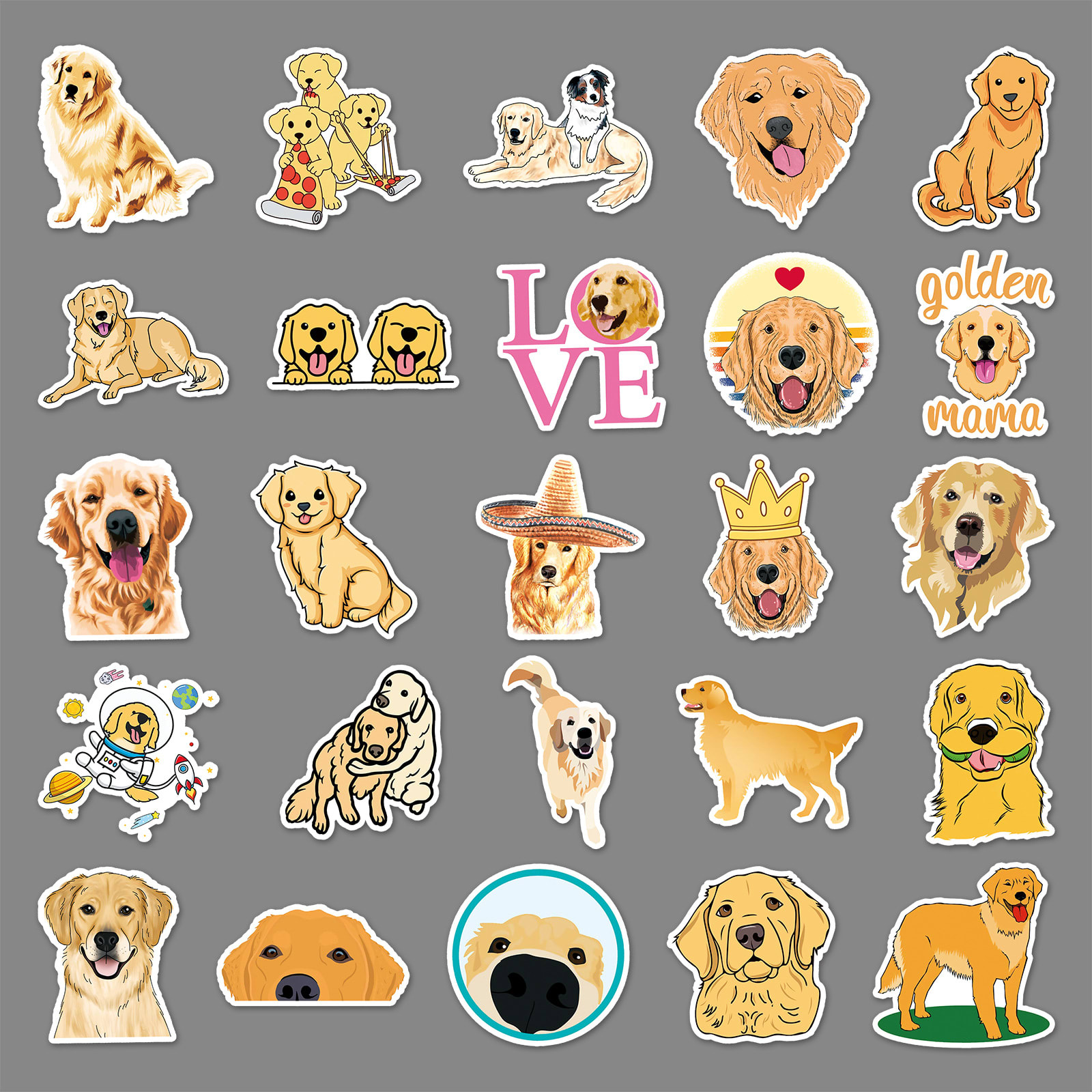 50 Sheets Waterproof Golden Retriever Graffiti Personalized Cartoon Animal DIY Stickers view 9