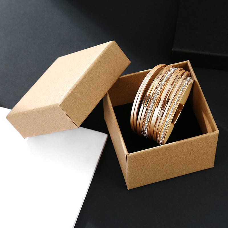 Multi-layer Genuine Leather Slim Chain Copper Tube Stick-on Crystals Bracelet view 9