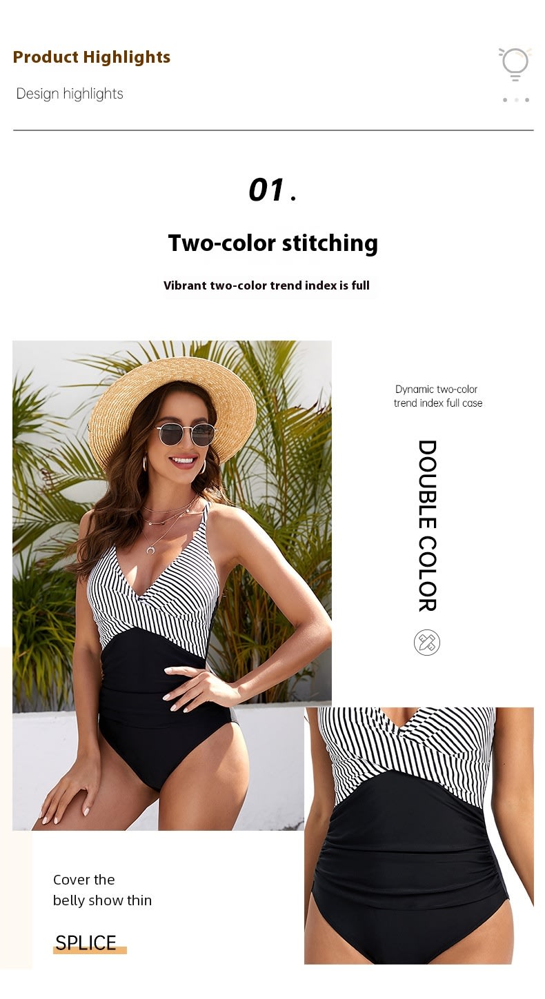 Striped Spaghetti Straps One-piece Swimsuit Sexy Backless Triangle Swimwear view 9
