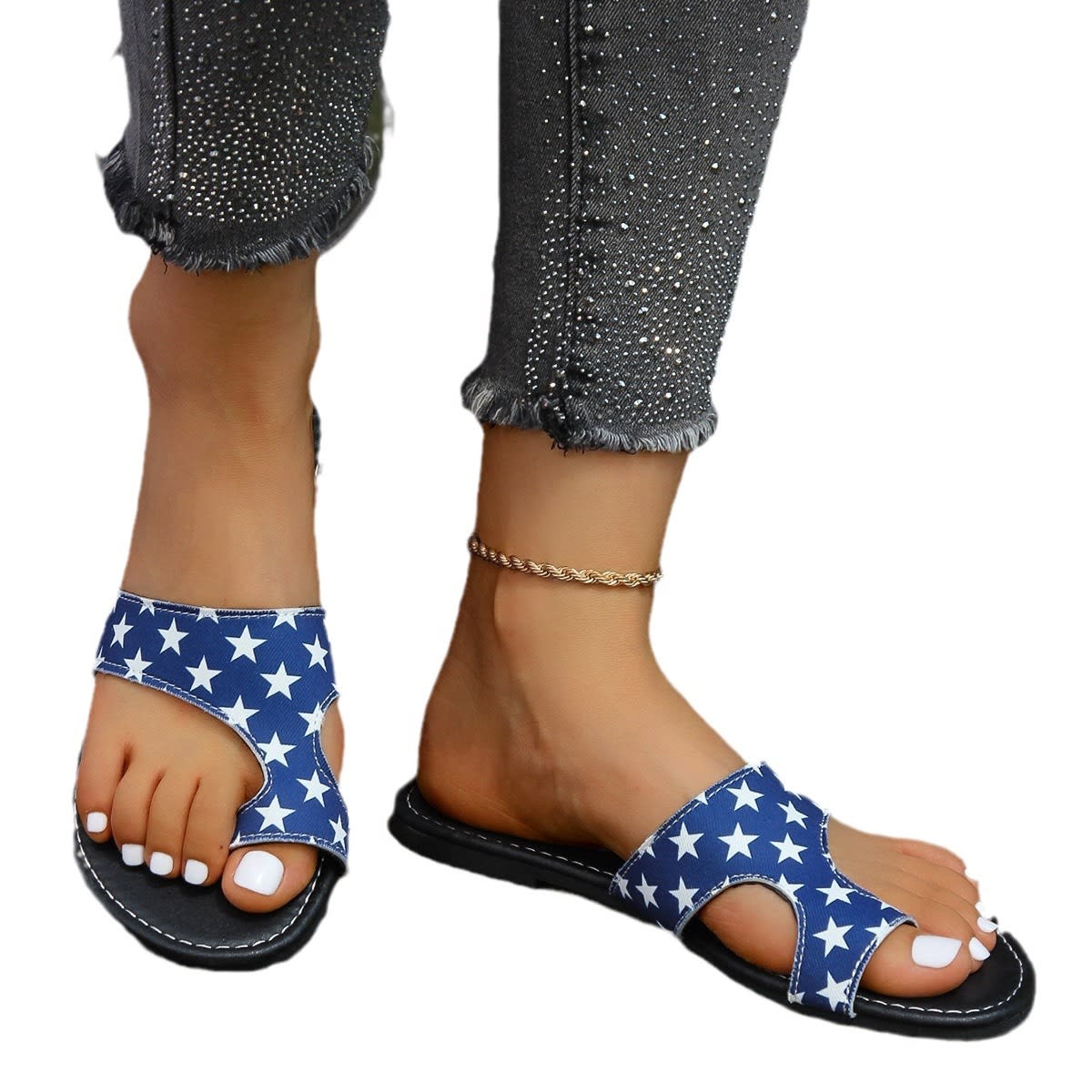 Plus Size Printed Ethnic Style Casual Toe Covering Flip-flops view 35
