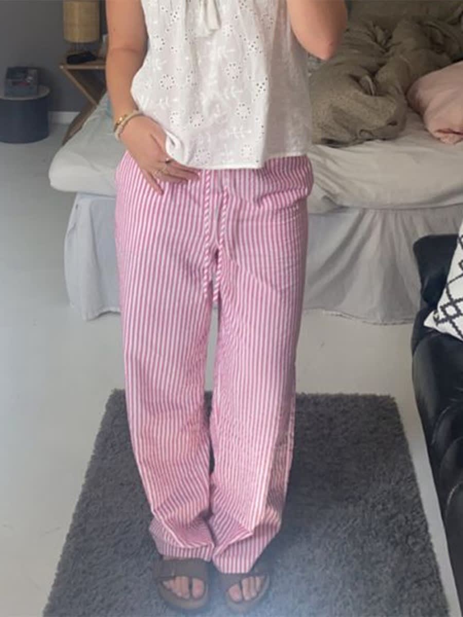 Striped Printed Elastic Waist Drawstring Pocket Straight Casual Trousers view 11