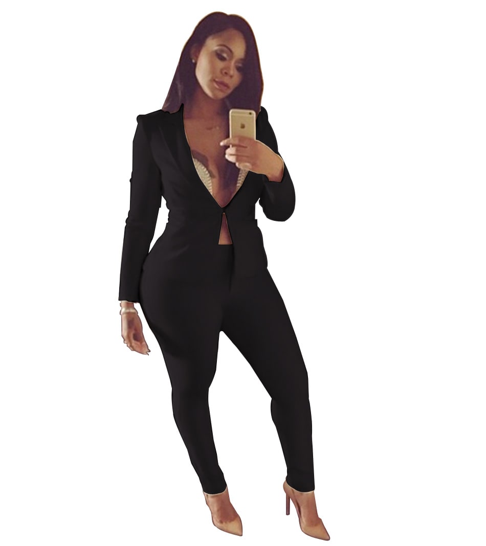 Solid Color Plus Size Suit Pants Two-piece Set view 3
