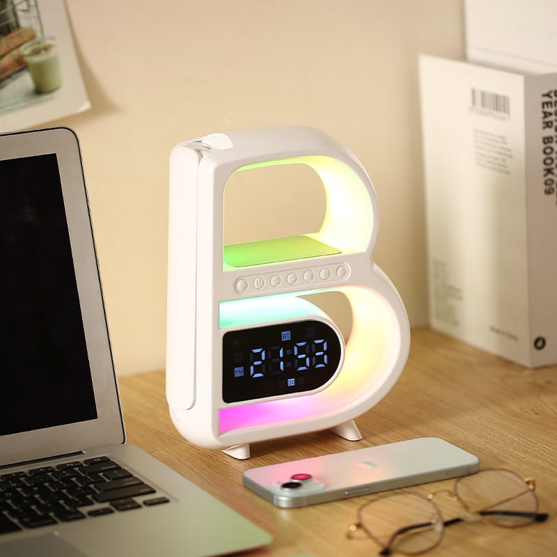 New B-Shaped Blutooth Speaker Multifunctional Smart Music Rhythm Lighting Phone Wireless Charger TF Card AUX Input Standard Mode view 7