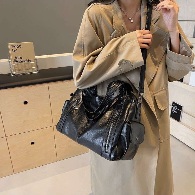 Retro Large Capacity Shoulder Bags Autumn And Winter Zipper Crossbody Bag For Women Handbags view 9