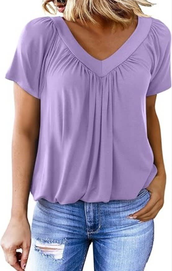 Women's Solid Color And V-neck Short-sleeved T-shirt view 8