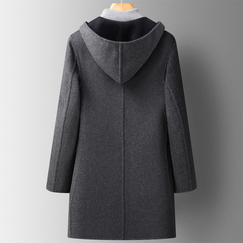 Fall Winter Hooded Double-sided Wear Wool Overcoat Men's Mid-length view 6