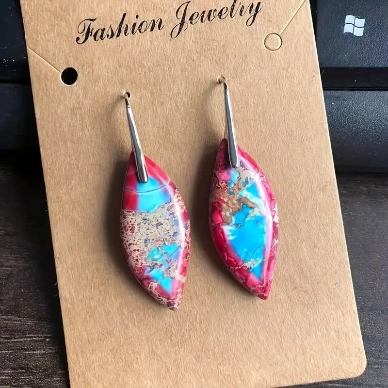 Emperor Stone Bohemian Style Natural Royal Stone Leaf Pendant Earrings view 9