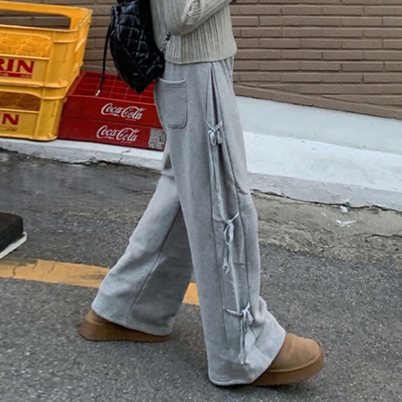 Side Bow Bandage Loose Sports Casual Pants view 14