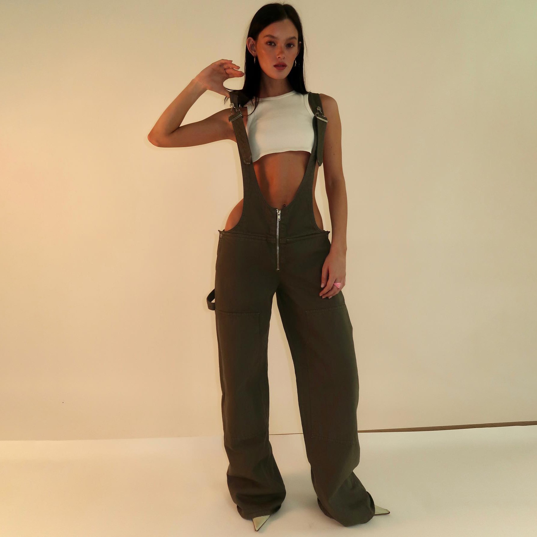 Y2K Zipper Denim Overalls With Pockets Fashion Loose Suspender Jumpsuit Streetwear Jeans Pants Womens Clothing view 9