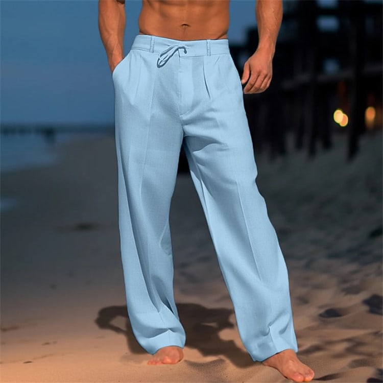 Casual Wide-Leg Straight Pants With Pockets Fashion Drawstring Trousers For Men Clothing view 4