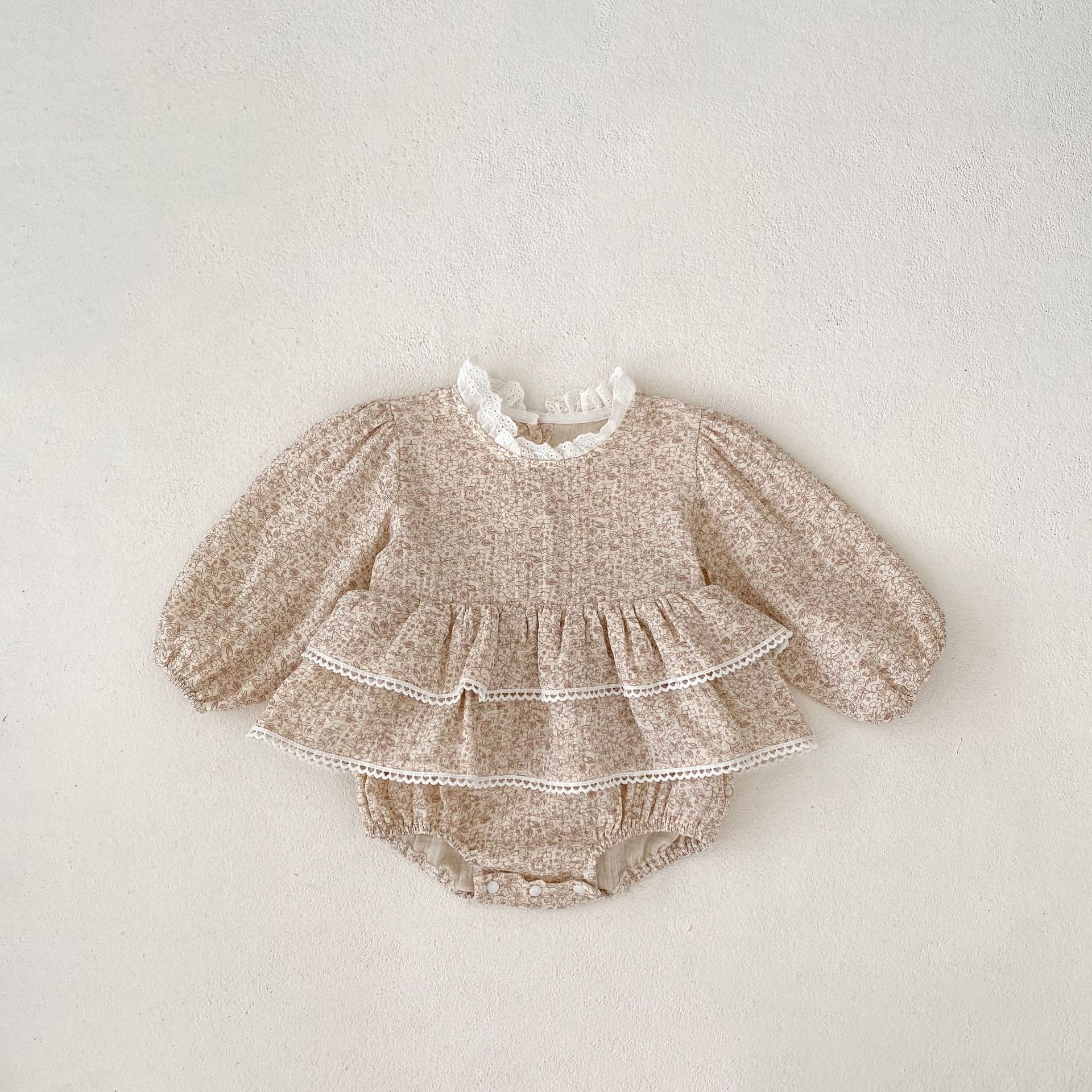 Autumn New Baby Girl Double Lace Skirt Cotton Yarn Printed Long Sleeve Princess Dress view 4