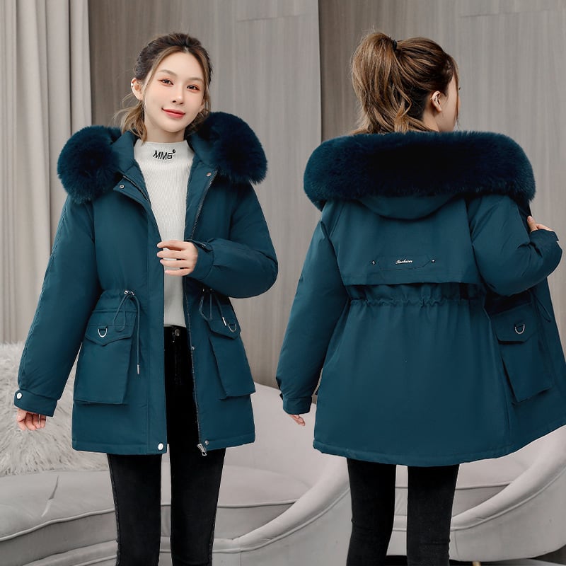 Waist Slimming Elegant Parka Cotton-padded Coat Fur Collar Western Style Velvet Lining Warm Coat view 8