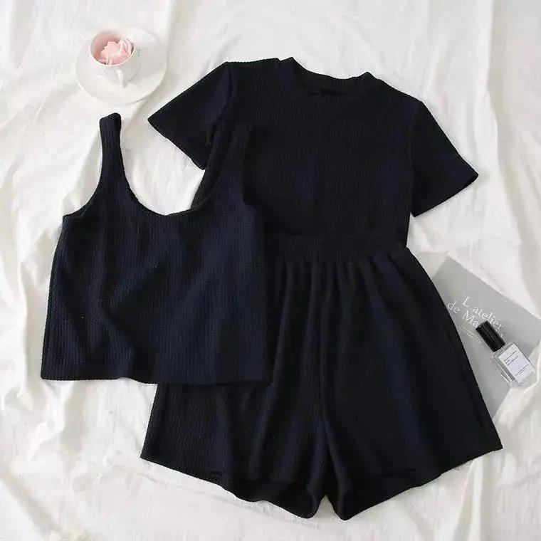 Women's Short-sleeved Student Three-piece Set Wide-leg Shorts view 10