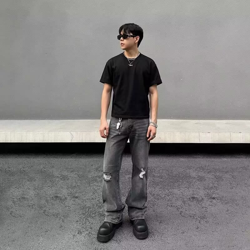 American High Street Smoky Gray Ripped Jeans view 6