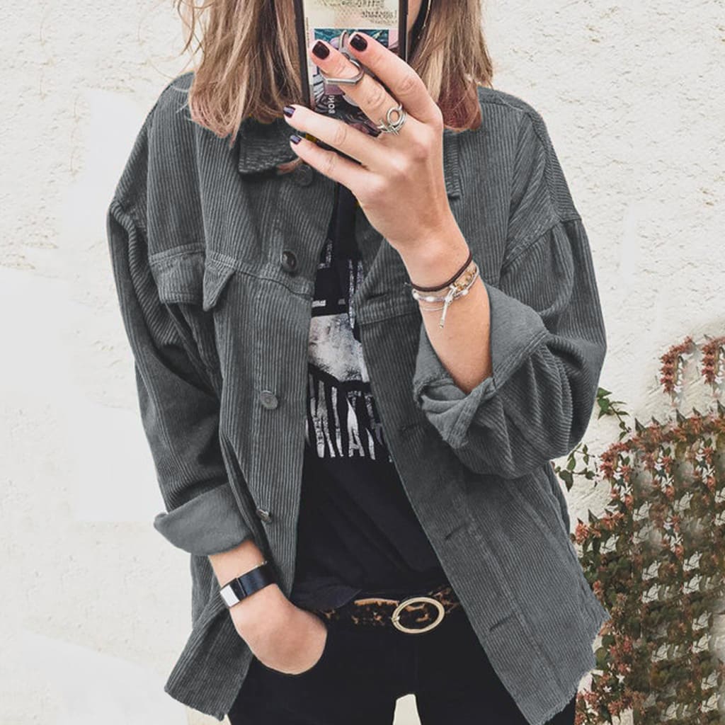Autumn Corduroy Button Cardigan Long Sleeve Lapel Loose Thick Shirt For Women view 3
