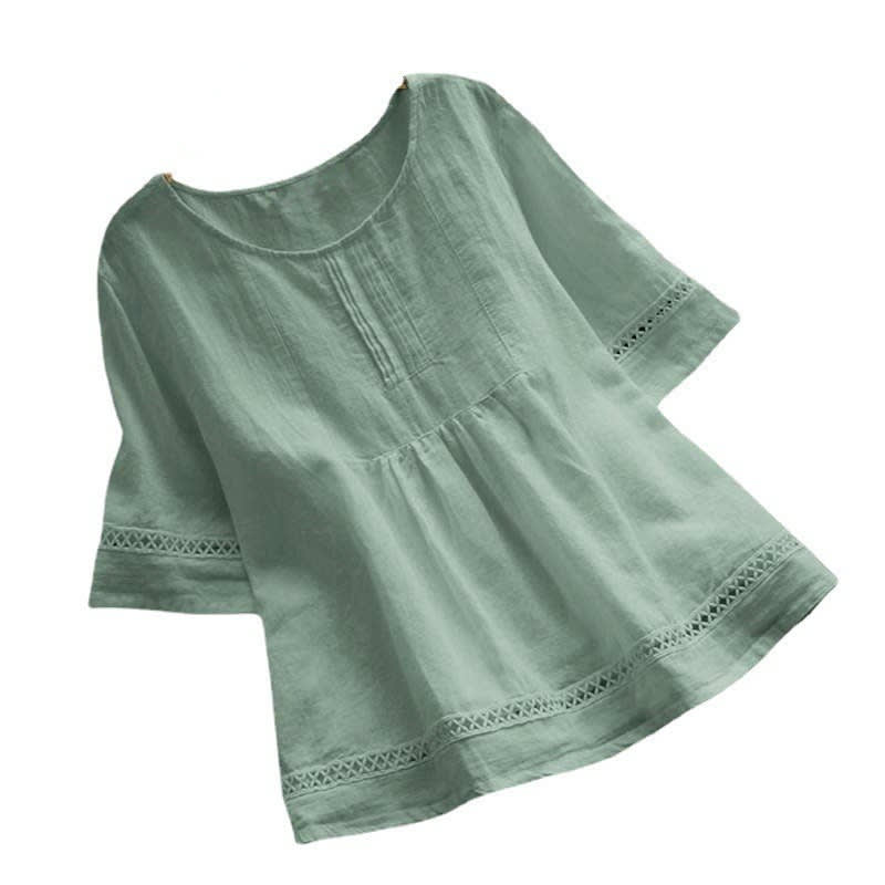 Summer Solid Color Cotton And Linen Top Half Sleeve view 15
