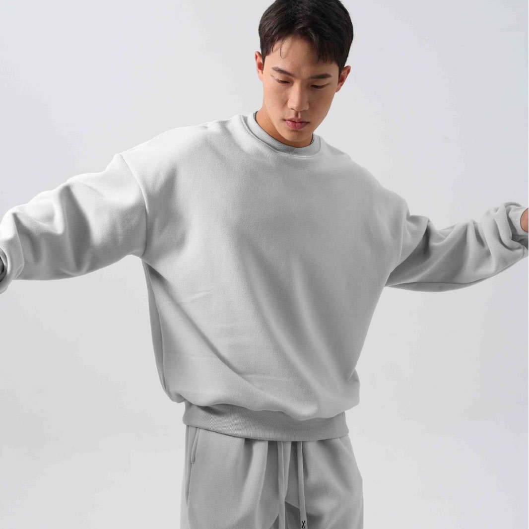 Sports Suit Men's Loose Long Sleeve Crew Neck Coat Padded Fleece Trousers Double-sided Shake view 7