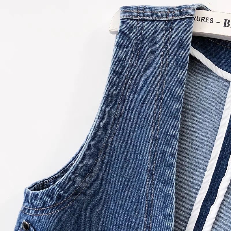 Hong Kong Style Retro Slim Fit Denim Short Vest view 2