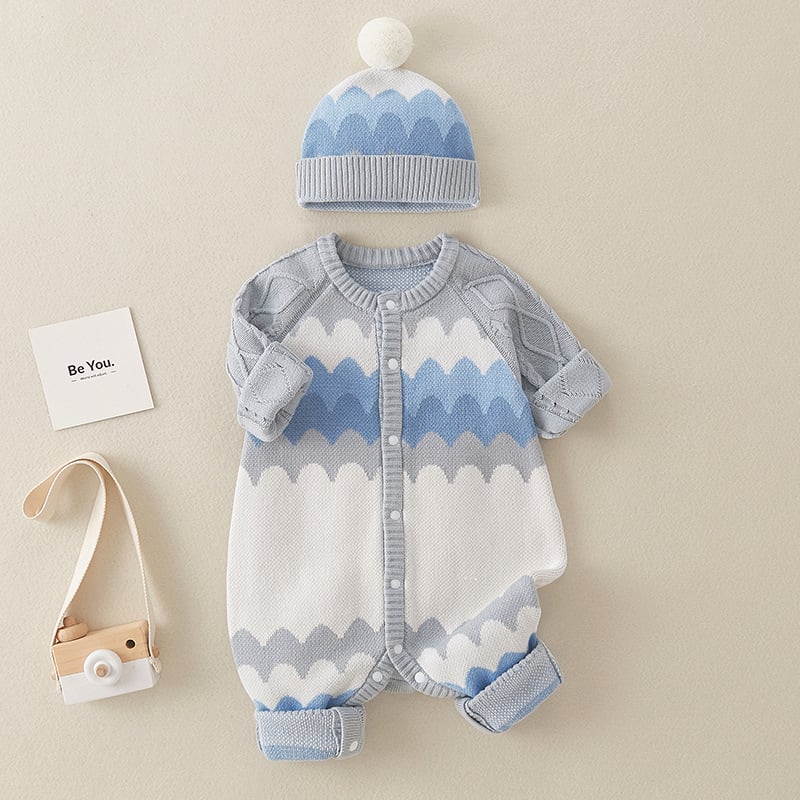 Baby Hooded Long-sleeved Knitted Cotton Jumpsuit Hat Suit view 4