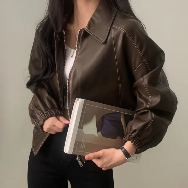 Fashion And Handsome Leather Coat Women view 4