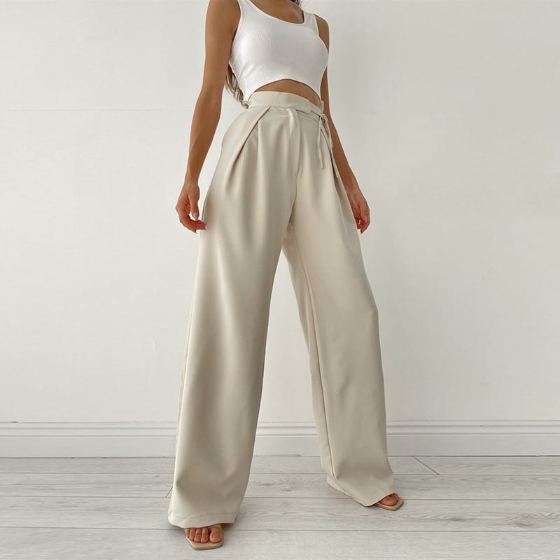 Knitted Casual Sports Trousers High Waist Loose Straight Wide Leg view 9