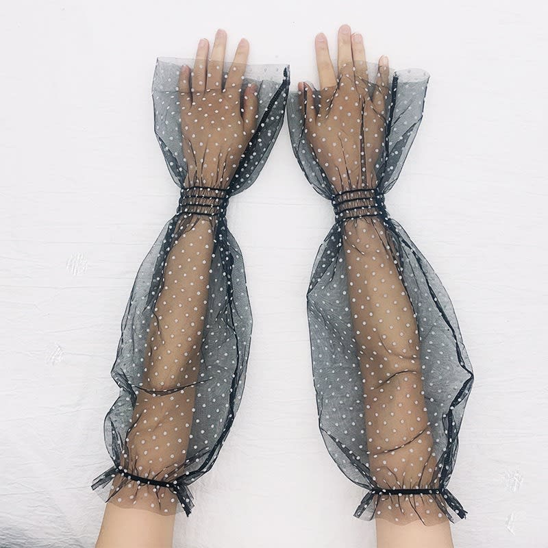 Ladies' Mesh Sun Protection Love Polka Dot Gloves view 6