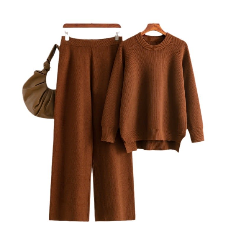 Loose Knitted Long Sleeves Two-piece Set For Women view 6