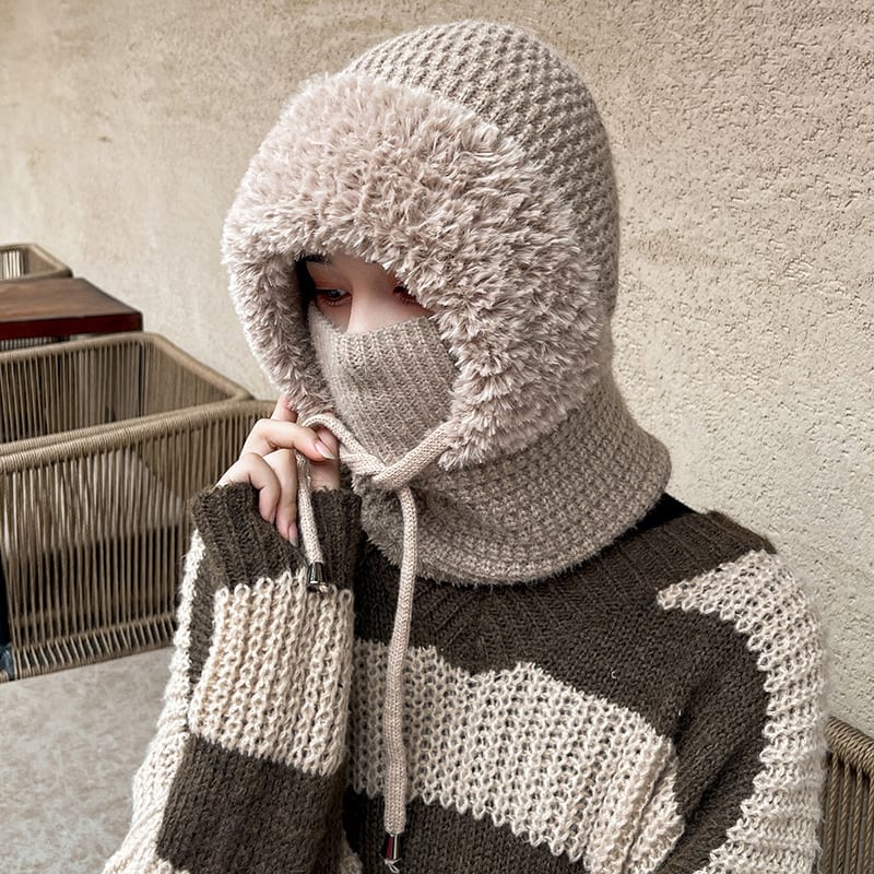 Fleece-lined Thickened Knitting Warm Neck Protection Windproof Hat view 4