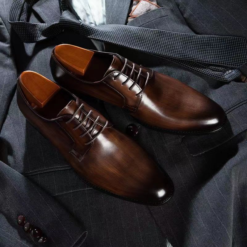 Men's Leather Shoes Breathable Lace Up Hand-rub Color view 7