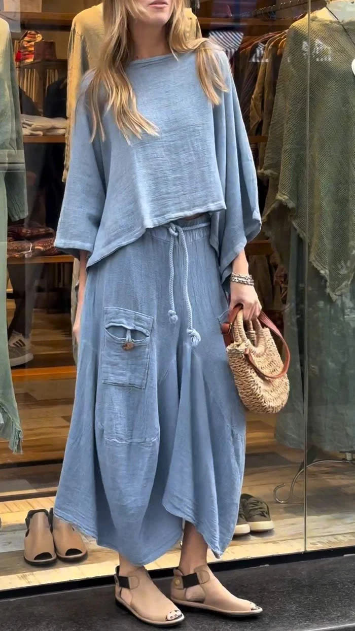 Loose-fitting Skirt Suit Fashion Solid Color Pullover Long-sleeved Top And Long Skirt Two-piece Set view 2