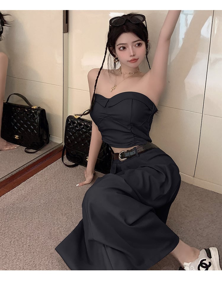 Women's Design Sense Slimming High Waist With Belt Long Skirt Tube Top Two-piece Set view 2