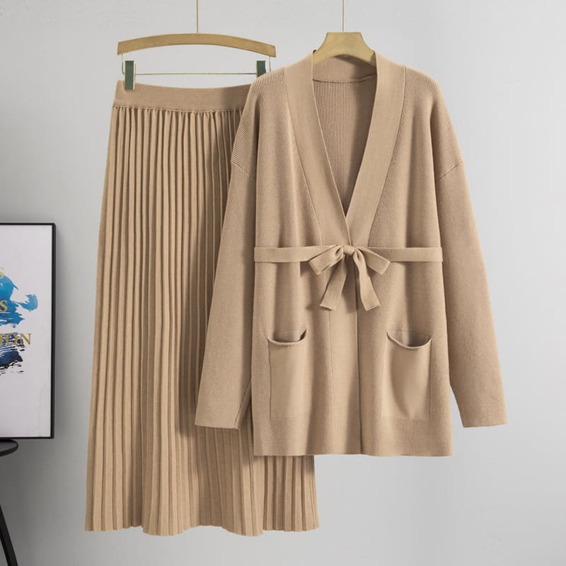 Knitted Skirt Two-piece Pleated Long Skirt Fashion Suit view 3
