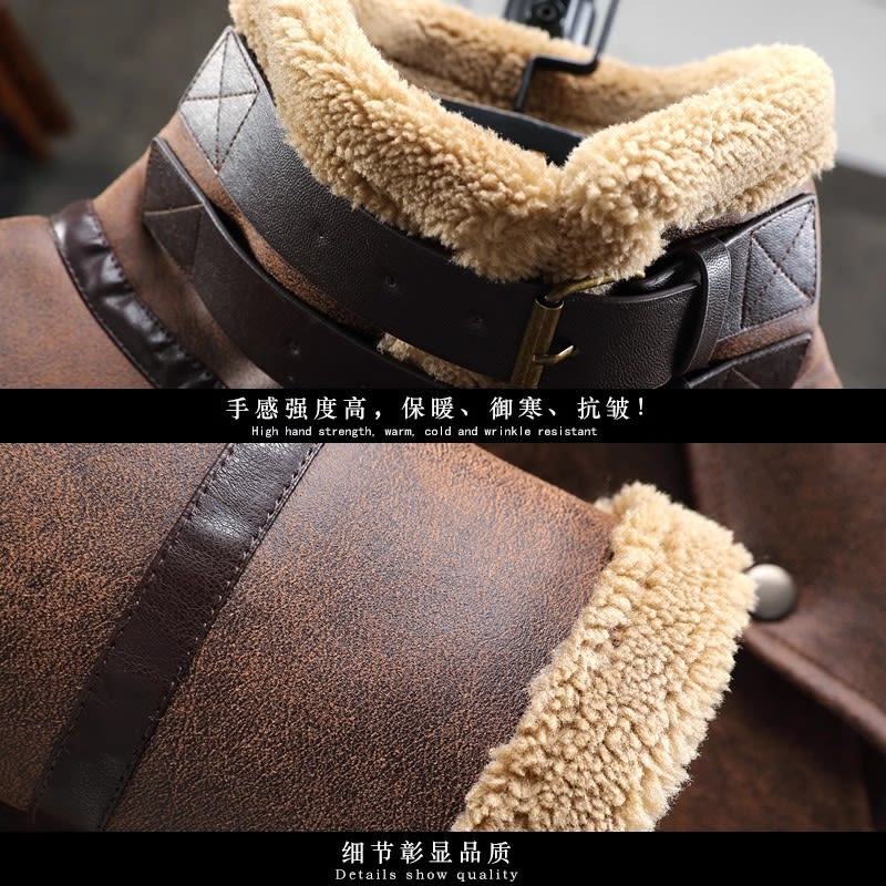 Men's Fashion Single-layer Fleece-lined Padded Jacket Lamb Wool Coat view 12