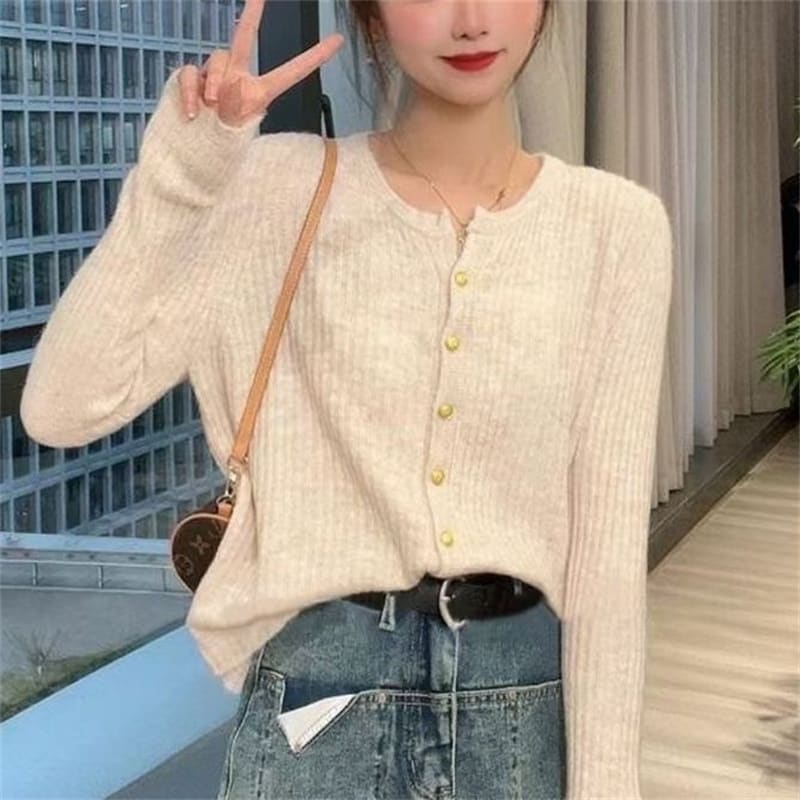 Soft Round Neck Gentle Simple Slim Fit Sweater Thin Coat view 3