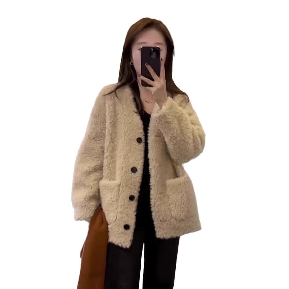 Loose And Warm Lamb Wool Top Coat For Women view 4