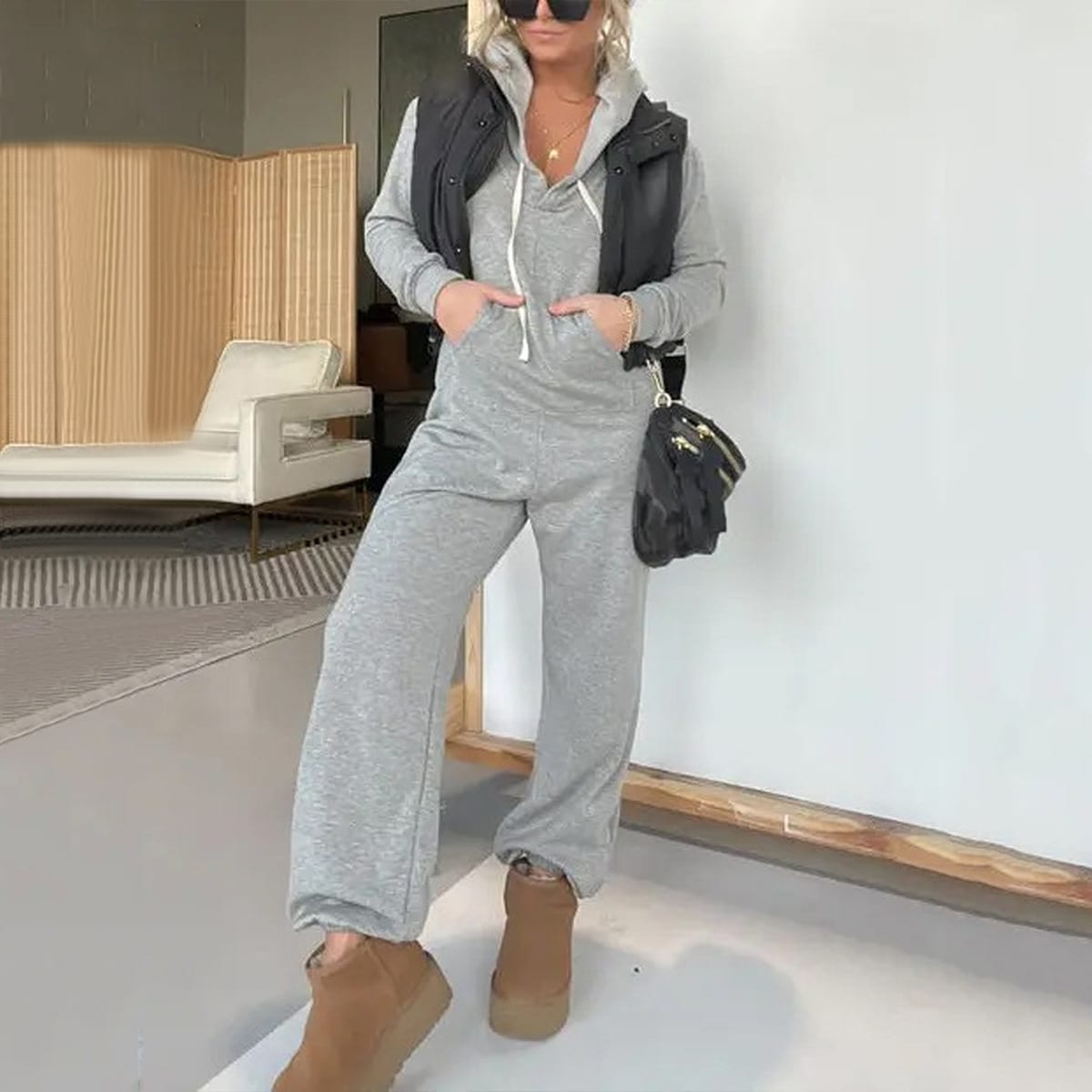 Polyester Women's Autumnwinter Jumpsuit Sweater Suit view 4