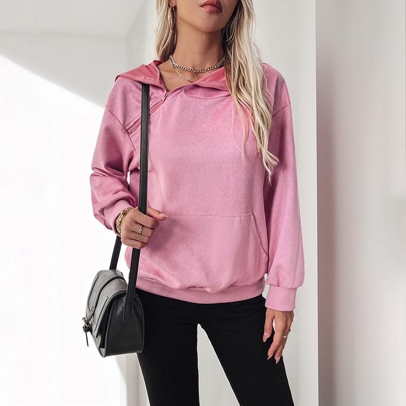 Valentine's Day Sweater Zipper Pocket Hooded Women