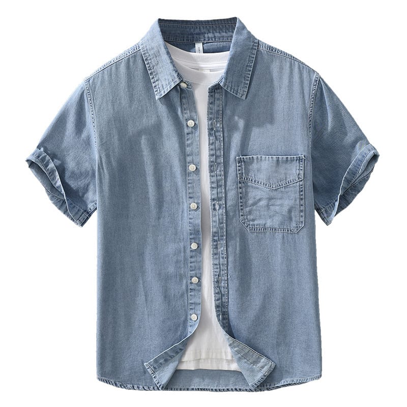 8269 Japanese-style Retro Denim Short Sleeve Shirt view 2