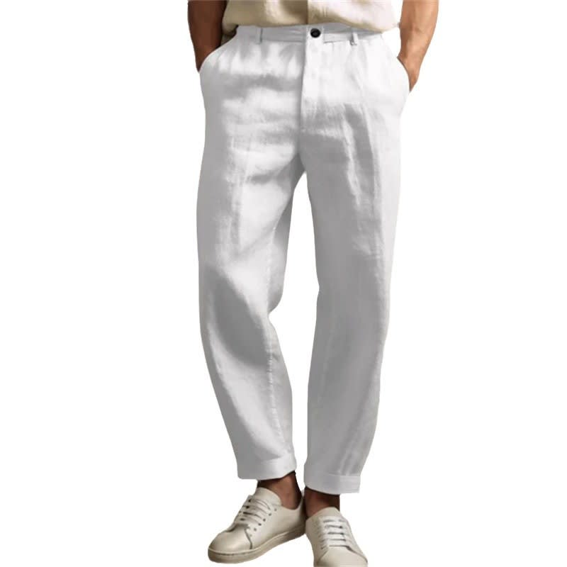 Men's Linen Solid Color Casual Light Outdoor Straight-leg Trousers view 4