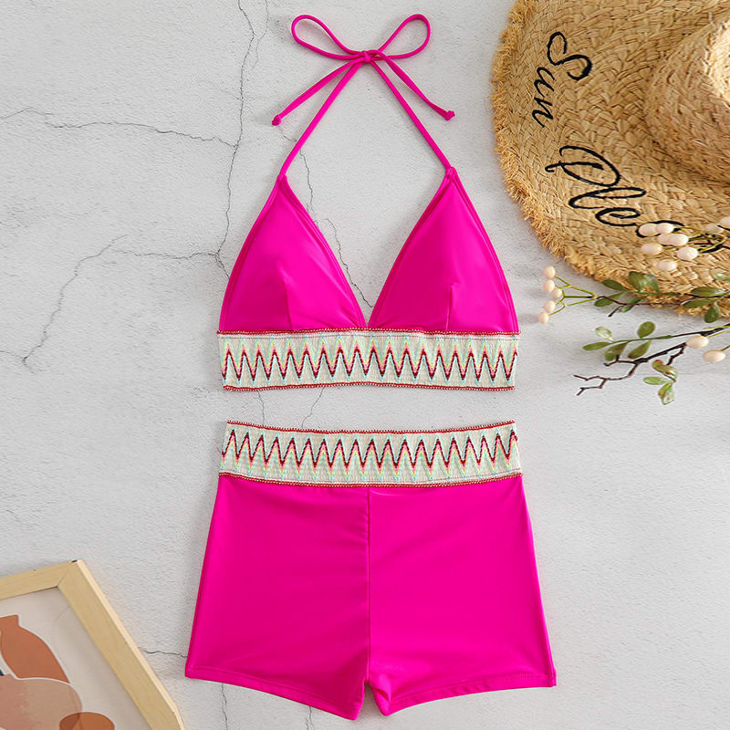 New Women's High Waist Pure Color Boxers Split Swimsuit view 8