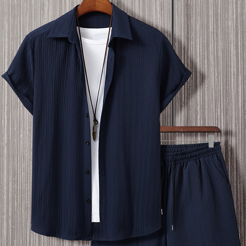 Striped Short-sleeved Shirt Breasted Lapel Suit view 9