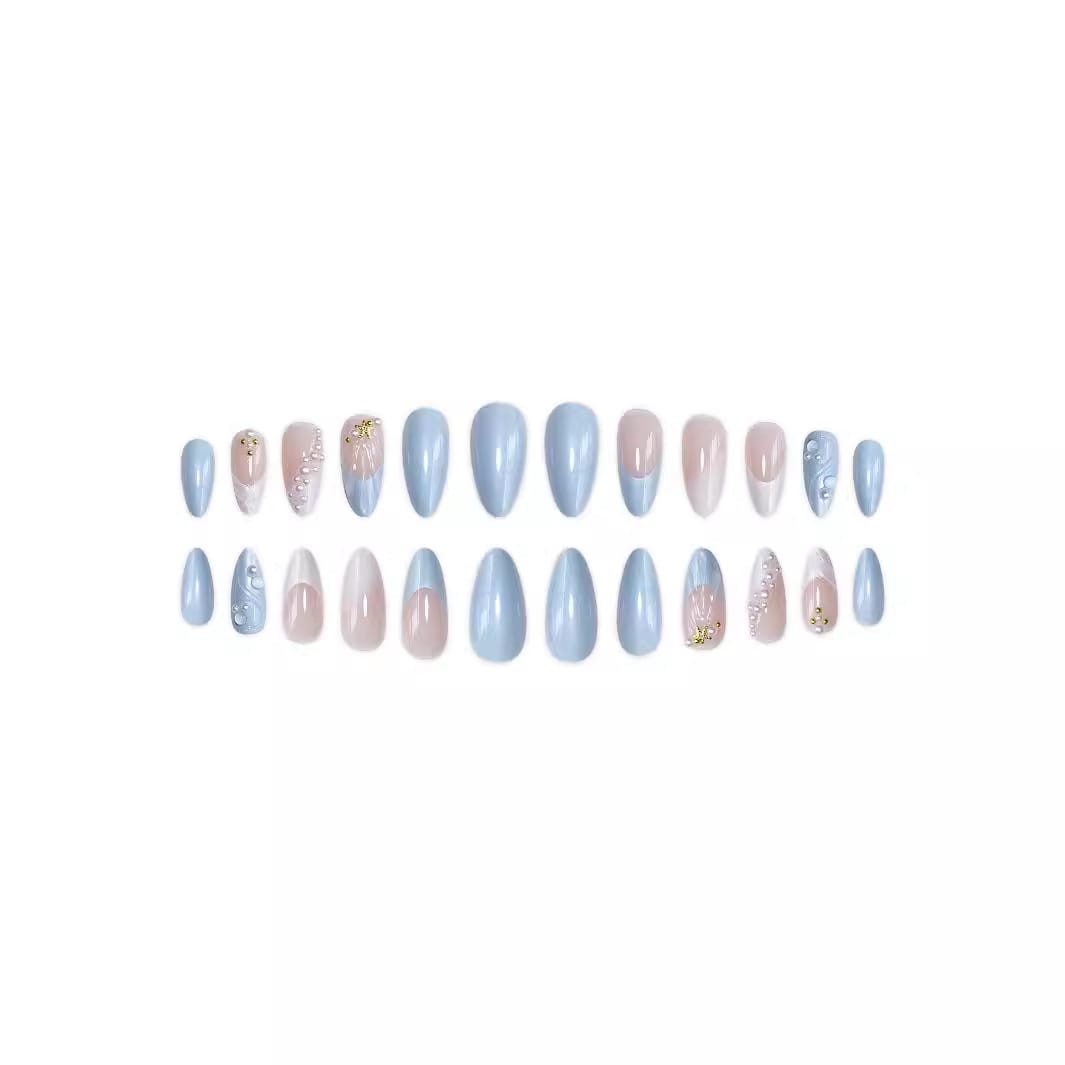 Fashion Ocean Series Almond Nail 3D Pearl Gold XINGX Wear Nail view 6