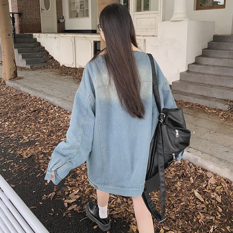 Retro Hong Kong Style Color Block Denim Coat Women's Cardigan Slimming All-matching Jacket view 3
