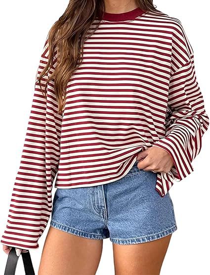 Casual Loose All-match Retro Contrast Color Striped Long-sleeved Top view 4