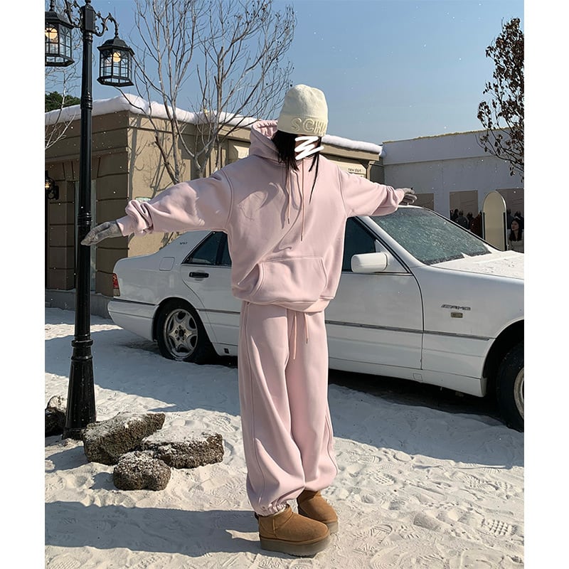 Idle Style Loose Sweater Ankle-tied Elastic Waist Thickened Sweatpants Suit view 4