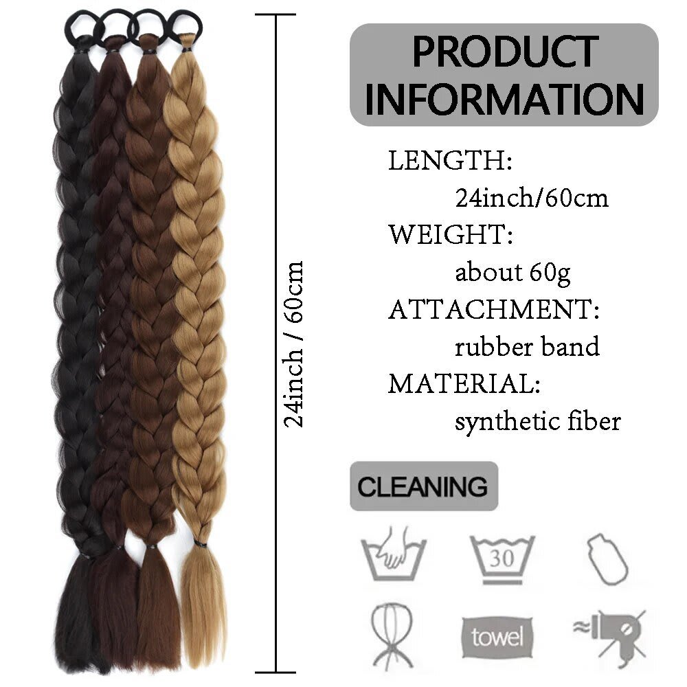24-inch Women's Braid Hair Ring Horse Tail Strip Rubber Band Horse Tail view 6